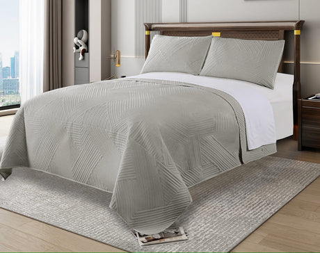 3 Piece Geometry Embossed Light Comforter Set | 3pc All Seasons Coverlet Bedspread