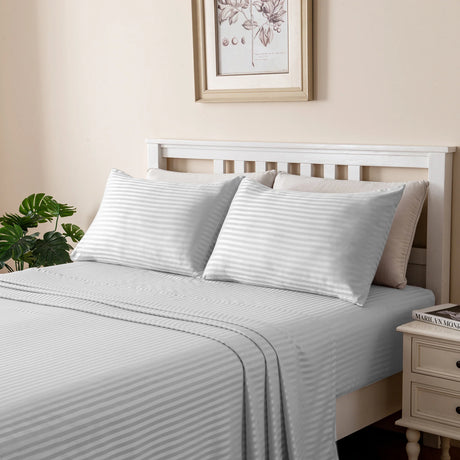 Luxiore 1800TC Super Soft Silky Microfibre Sheet Set | Luxury Pin Stripe Microfibre Sheets