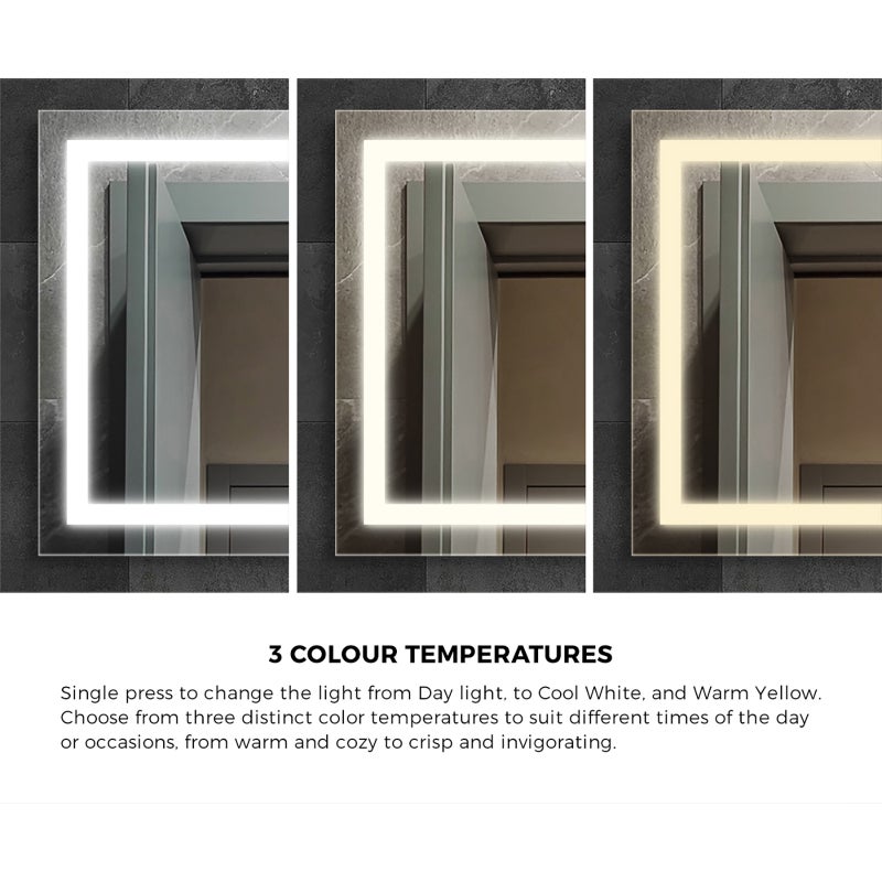 Lumiro Rectangular Bathroom LED Mirror | Rectangular Modern High Quality 3 Colour LED Bathroom Mirros | Easy Install Anti Fog