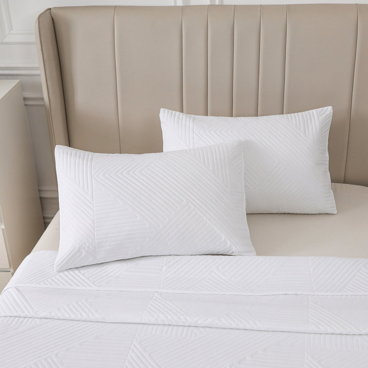 3 Piece Geometry Embossed Light Comforter Set | 3pc All Seasons Coverlet Bedspread