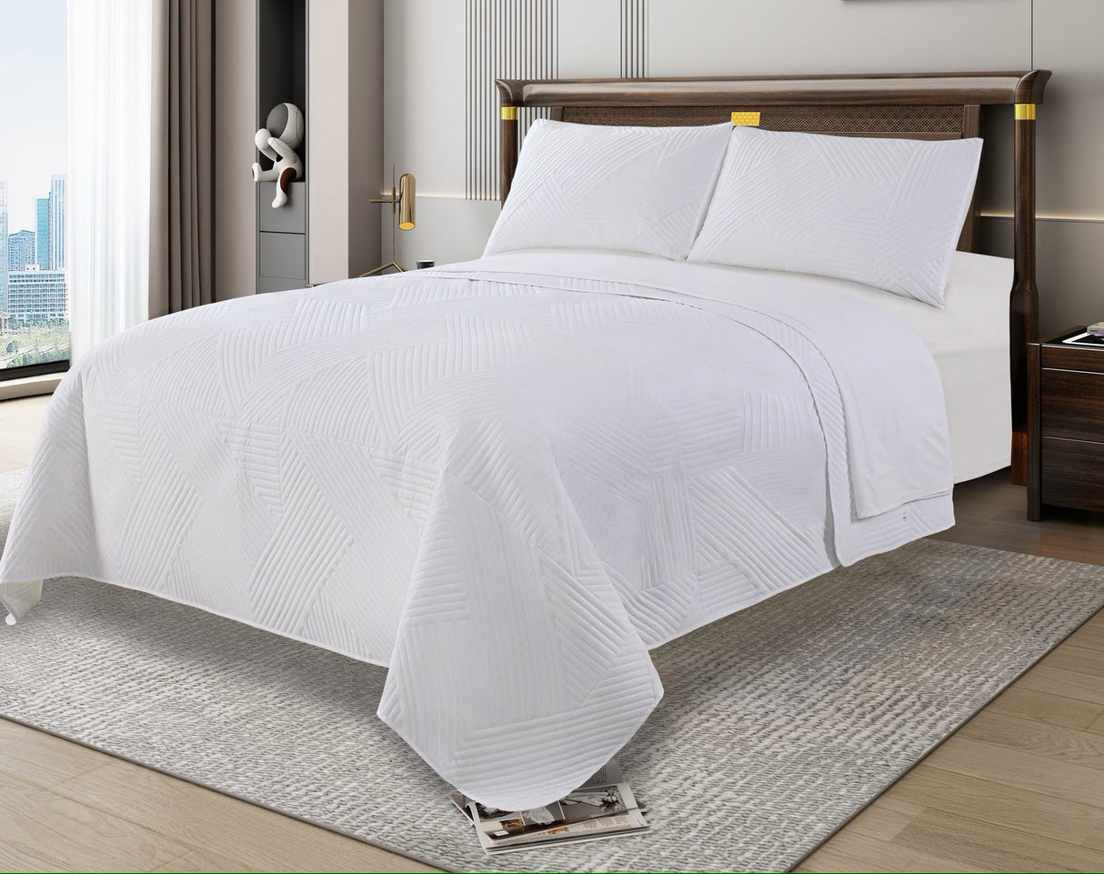 3 Piece Geometry Embossed Light Comforter Set | 3pc All Seasons Coverlet Bedspread