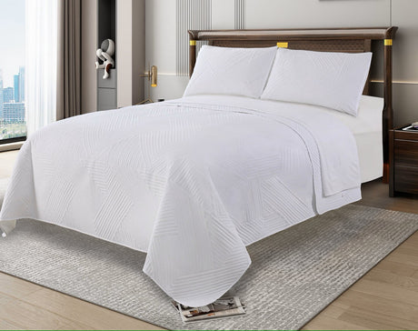 3 Piece Geometry Embossed Light Comforter Set | 3pc All Seasons Coverlet Bedspread