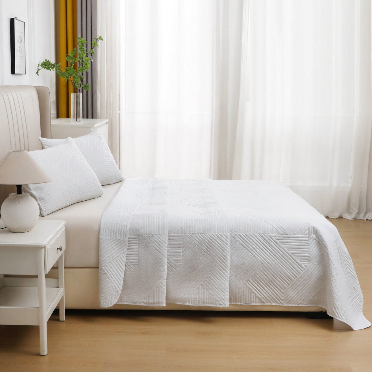 3 Piece Geometry Embossed Light Comforter Set | 3pc All Seasons Coverlet Bedspread