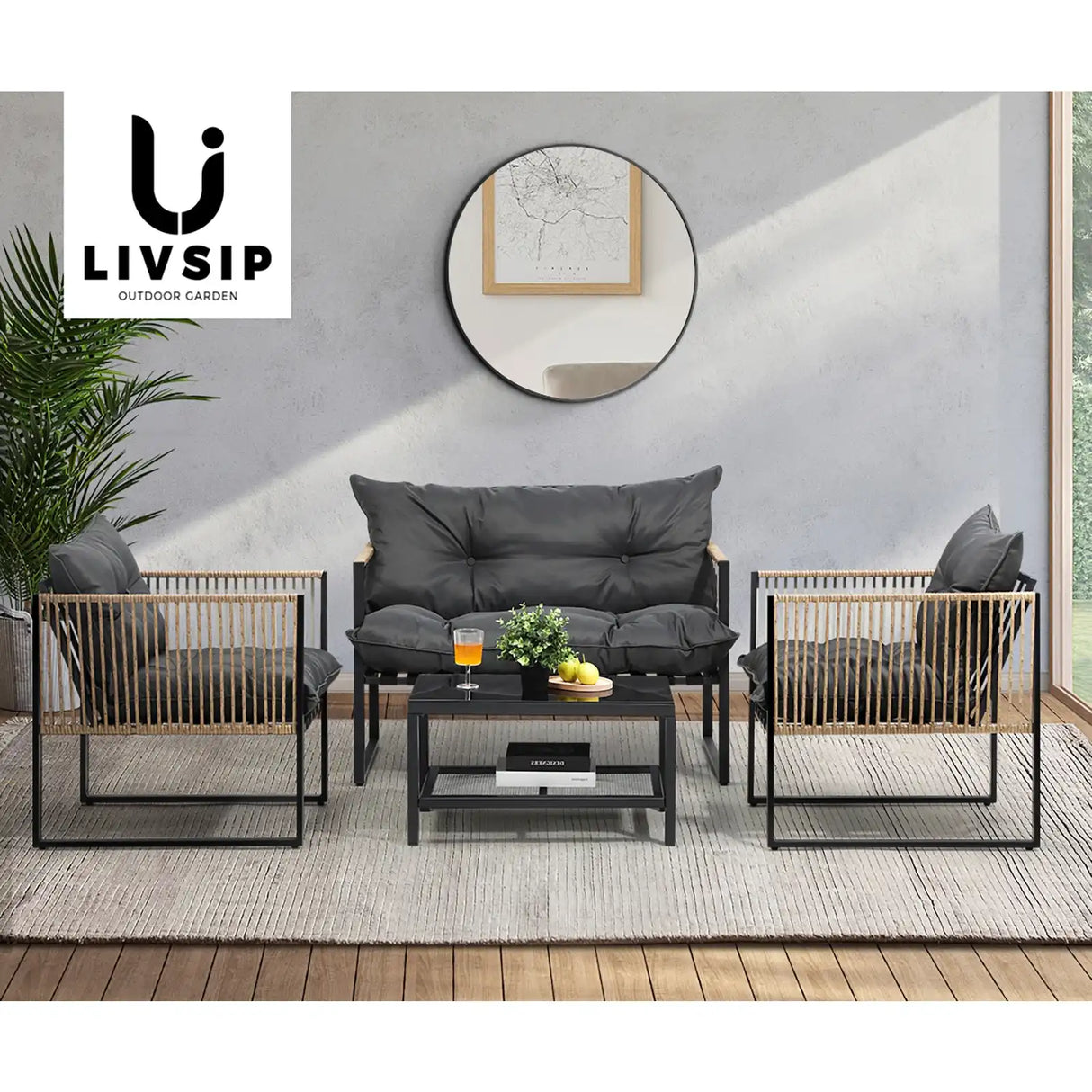 Ulara 4 Piece Outdoor Furniture Patio Set | UV Resistant Wicker Lounger Setting