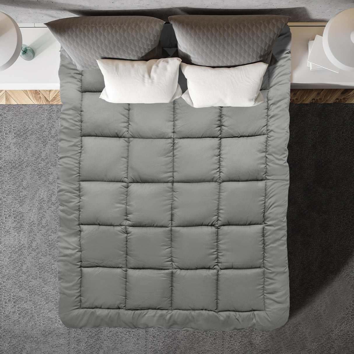 Essenza 800GSM Charcoal Infused Bamboo Blend Topper | Fitted Bamboo Charcoal Luxury Plush Mattress Topper | 5 Sizes