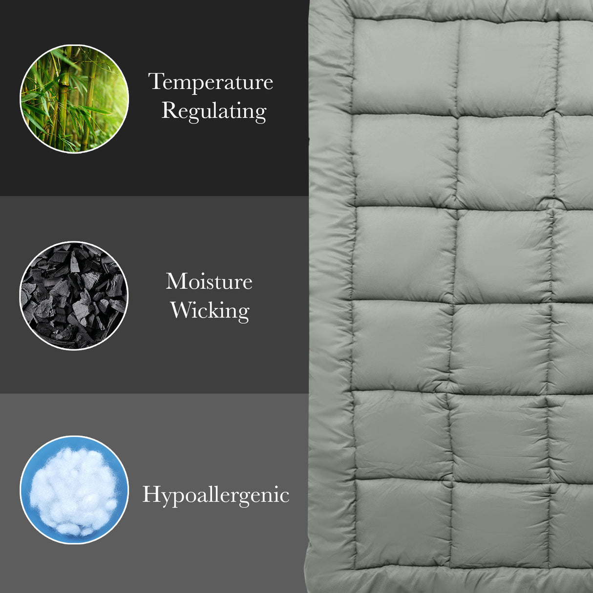 Essenza 800GSM Charcoal Infused Bamboo Blend Topper | Fitted Bamboo Charcoal Luxury Plush Mattress Topper | 5 Sizes