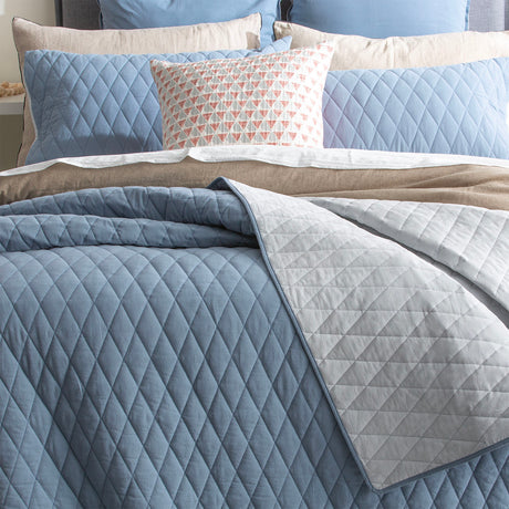 Reversible Diamante Vintage Stone Washed 100% Cotton Quilted Coverlet Set by Renee Taylor