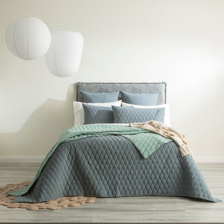 Reversible Diamante Vintage Stone Washed 100% Cotton Quilted Coverlet Set by Renee Taylor