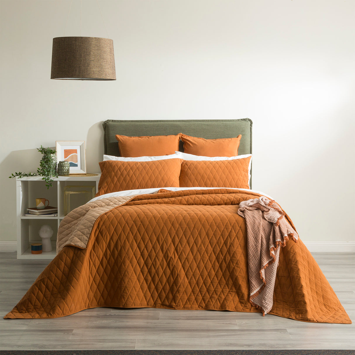 Reversible Diamante Vintage Stone Washed 100% Cotton Quilted Coverlet Set by Renee Taylor