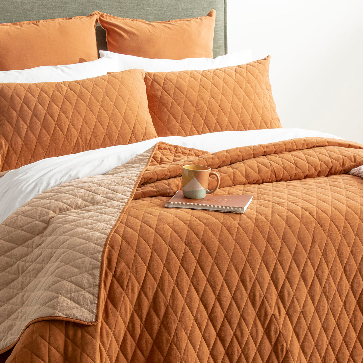 Reversible Diamante Vintage Stone Washed 100% Cotton Quilted Coverlet Set by Renee Taylor