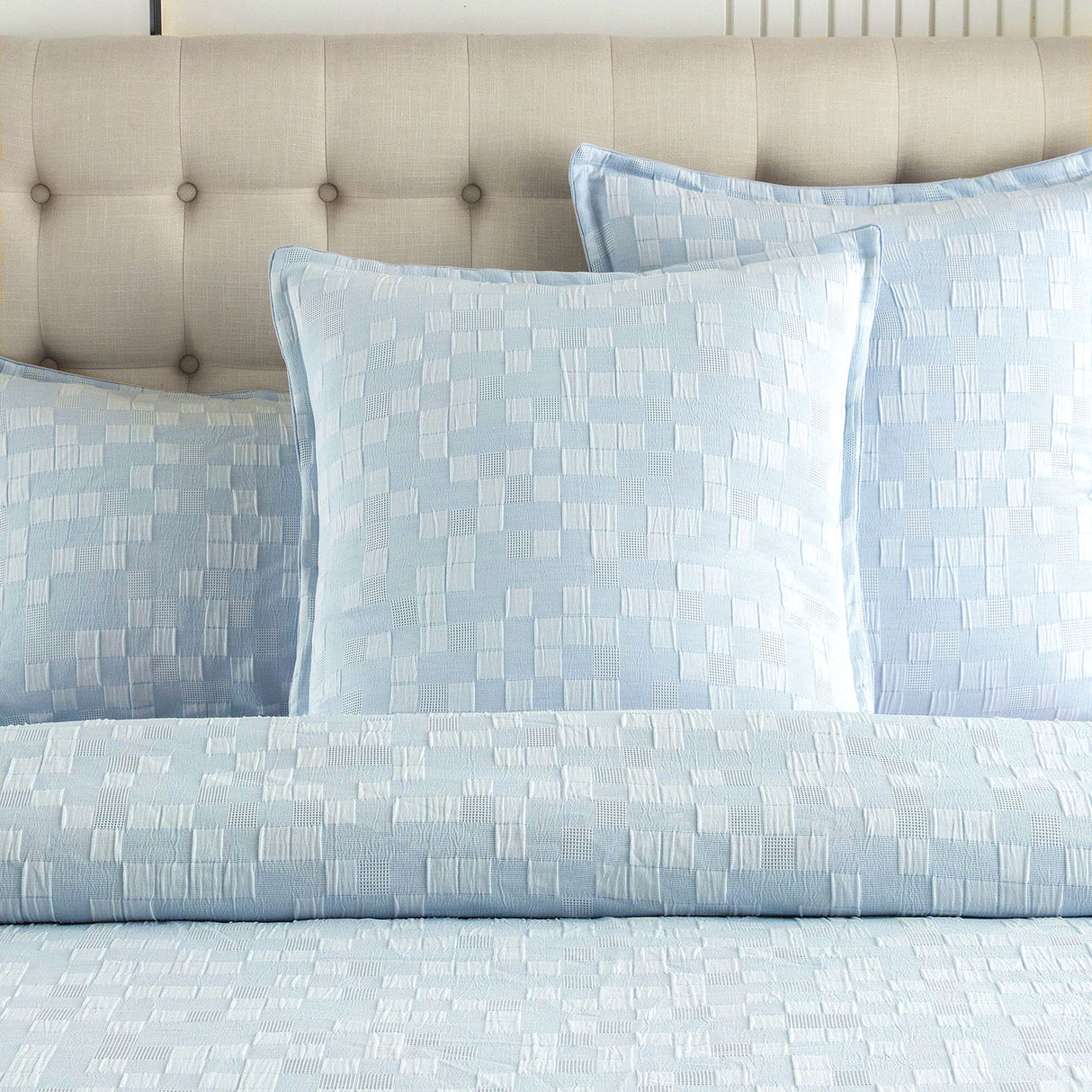 250TC Textured Jacquard Milo Checks Quilt Cover Set in French Blue by Renee Taylor