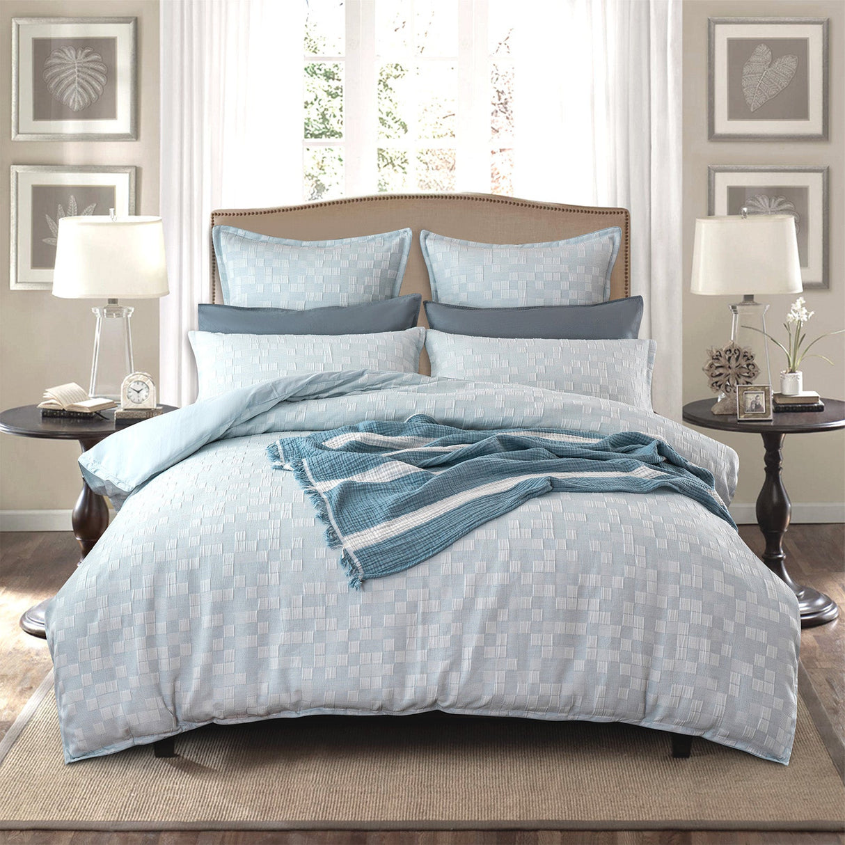 250TC Textured Jacquard Milo Checks Quilt Cover Set in French Blue by Renee Taylor