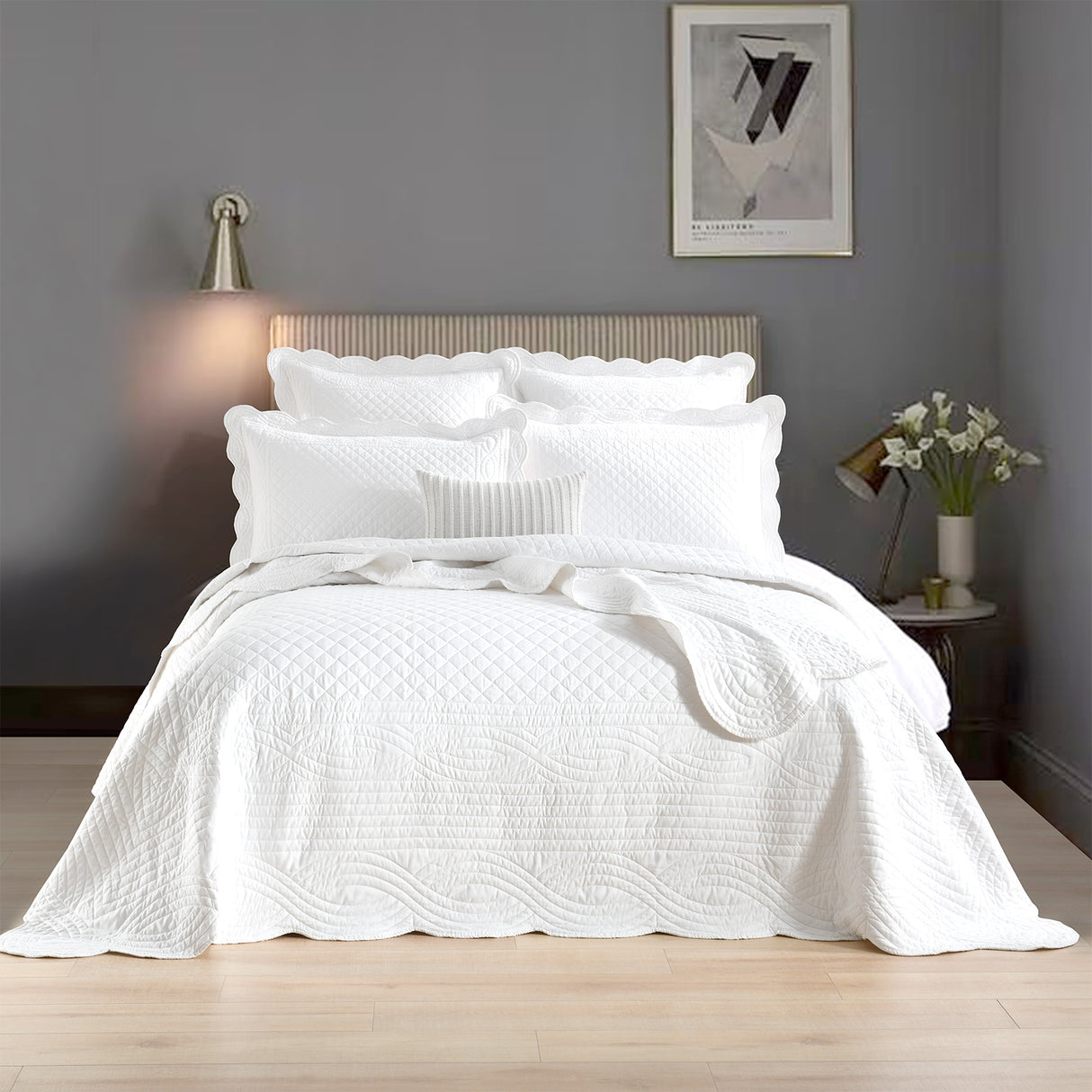 Textured Jacquard Toro Amo 3pc Coverlet Set in Pearl by Renee Taylor | Beautiful Oversized Coverlet