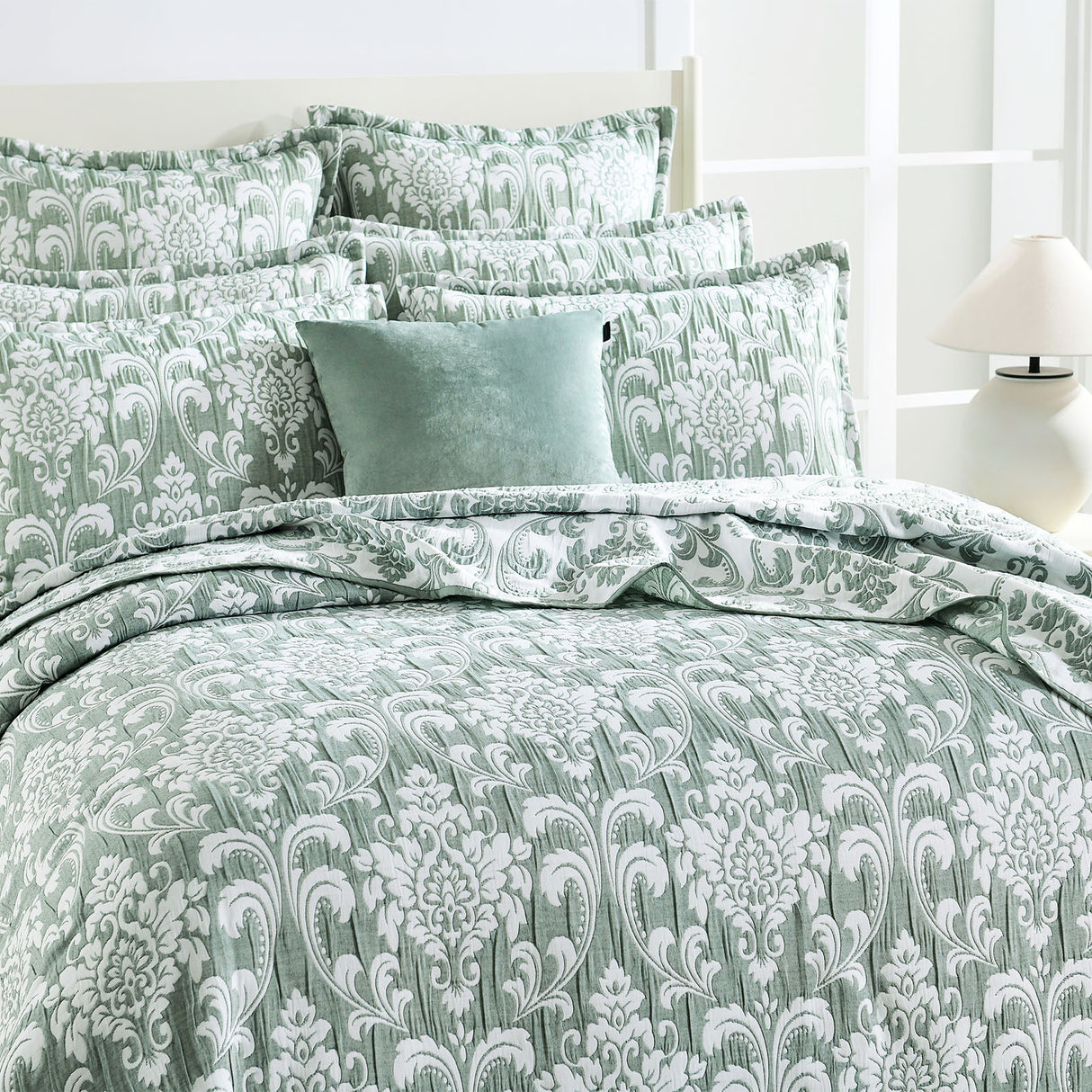 Textured Jacquard Tisa More 3pc Coverlet Set in Jade by Renee Taylor | Beautiful Oversized Coverlet