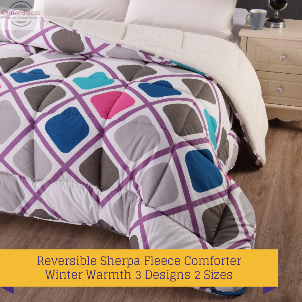 Ramesses Sherpa Fleece Winter Warm Printed Comforter | Soft Reversible 2 Side Bedspread