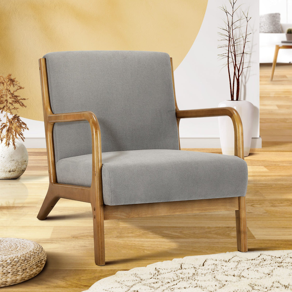 Modern Jakara Accent Lounge Chair | Soft Upholstered Wooden Fabric Lounge Armchair by Oikiture