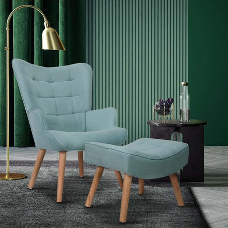 Sierra Fabric Lounge Chair And Ottoman Stool Set | Premium Upholstered Soft Armchair and Ottoman