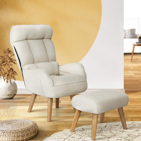 Lana Fabric Lounge Chair And Ottoman Stool | Swivel Seat Recline Extra Soft Armchair and Ottoman Set