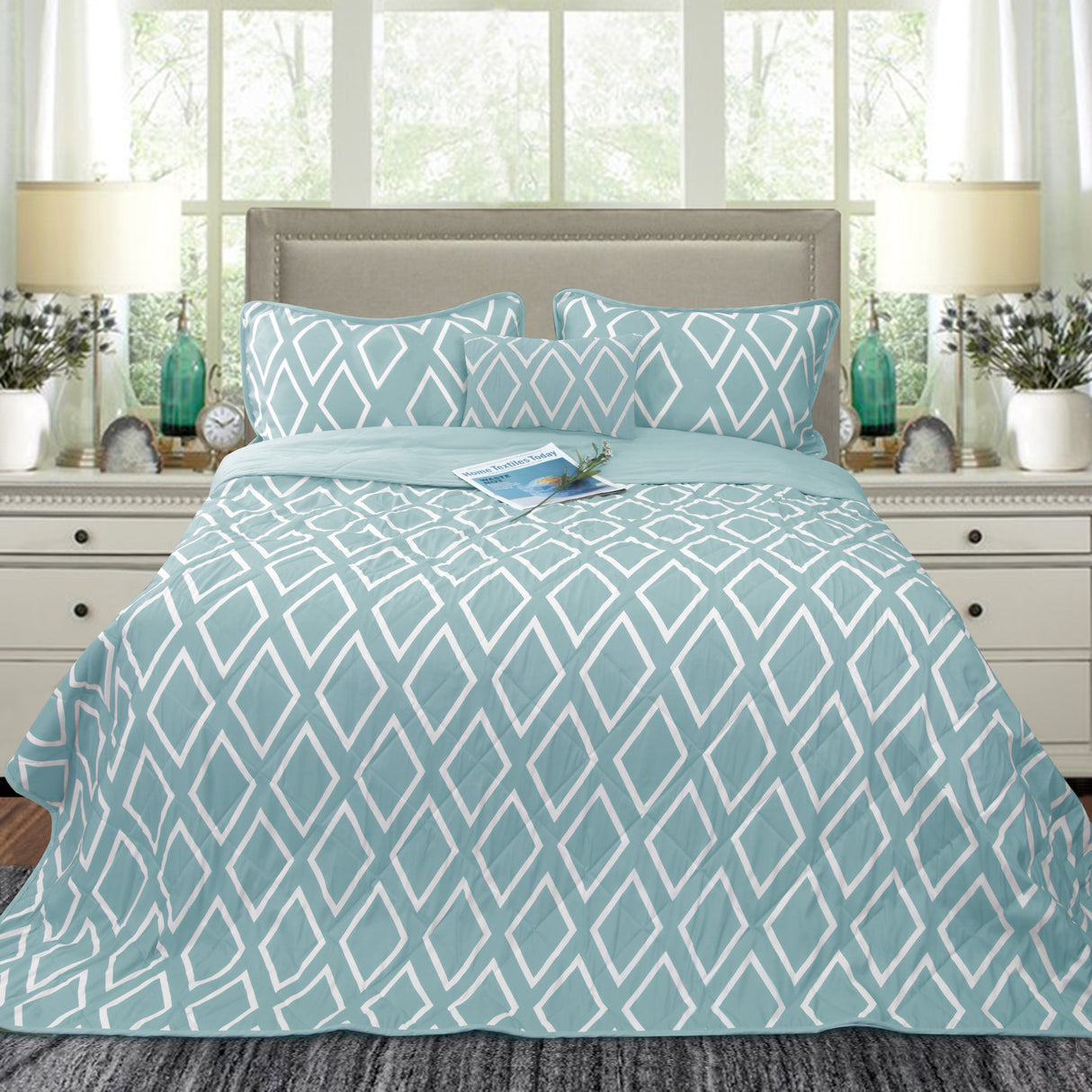 Ramesses Alena 4pc Reversible Ultrasonic Embossed Micro Flannel Comforter Set | Modern Winter Bedding Set