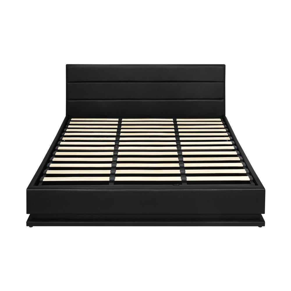 Carlo Supreme PU Leather LED Bed Frame | Black PU Leather Gas Lift Storage Bed