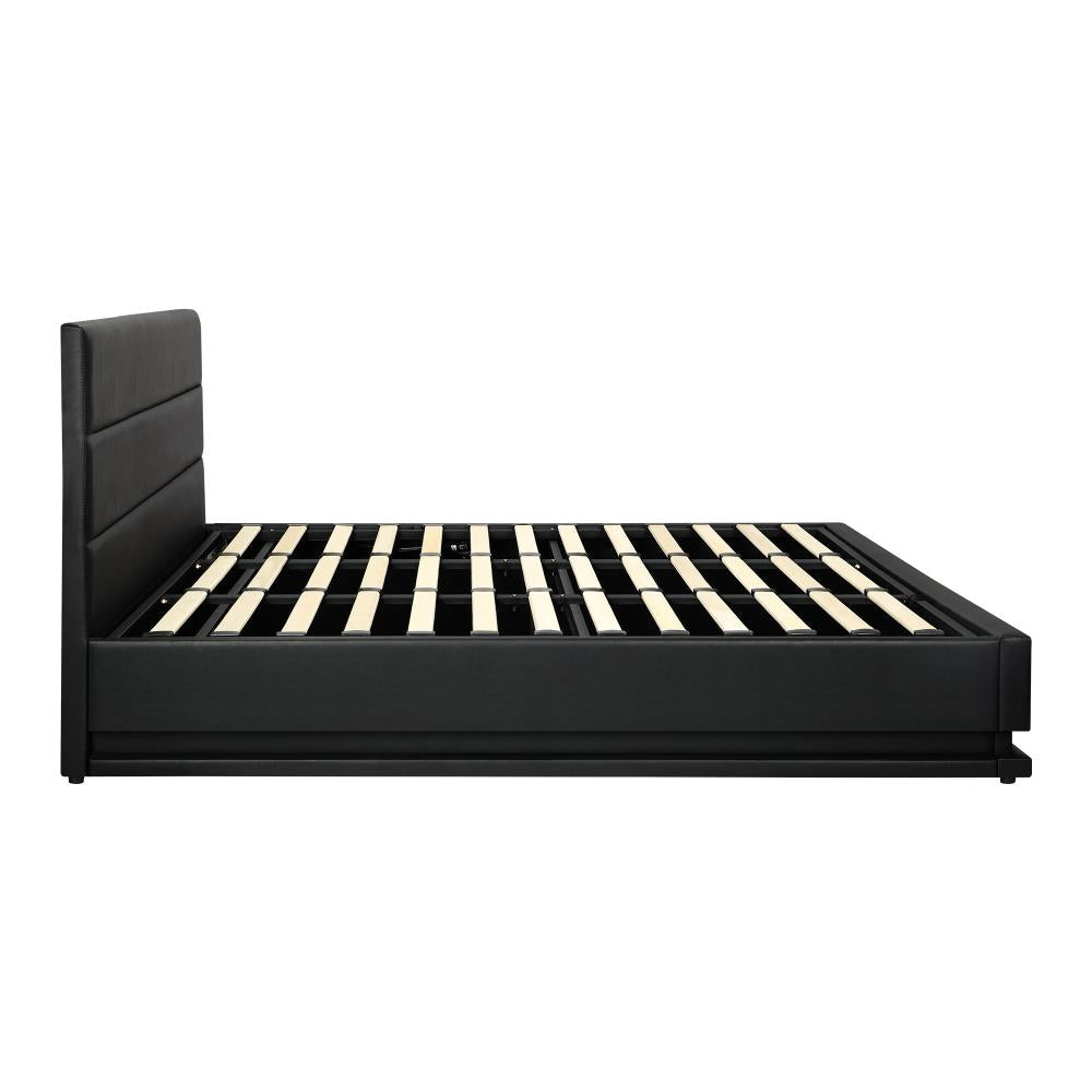 Carlo Supreme PU Leather LED Bed Frame | Black PU Leather Gas Lift Storage Bed