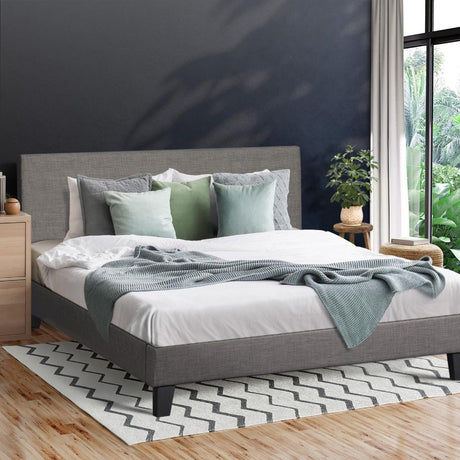 Areno Premium Fabric Slimline Modern Bed | Modern Cushioned Touch Grey Upholstered Bed Frame