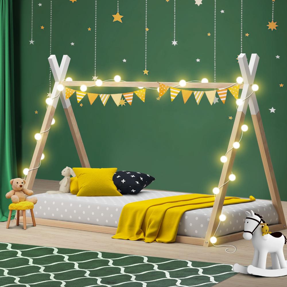 Scandi Wooden Kids House or Teepee Bed in Single Size | Novelty Kids Beds | Wooden Childrens Beds