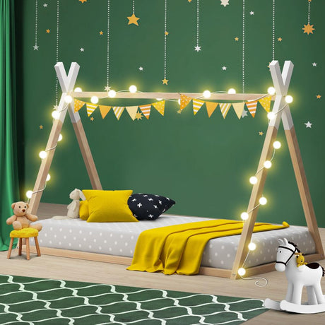 Scandi Wooden Kids House or Teepee Bed in Single Size | Novelty Kids Beds | Wooden Childrens Beds