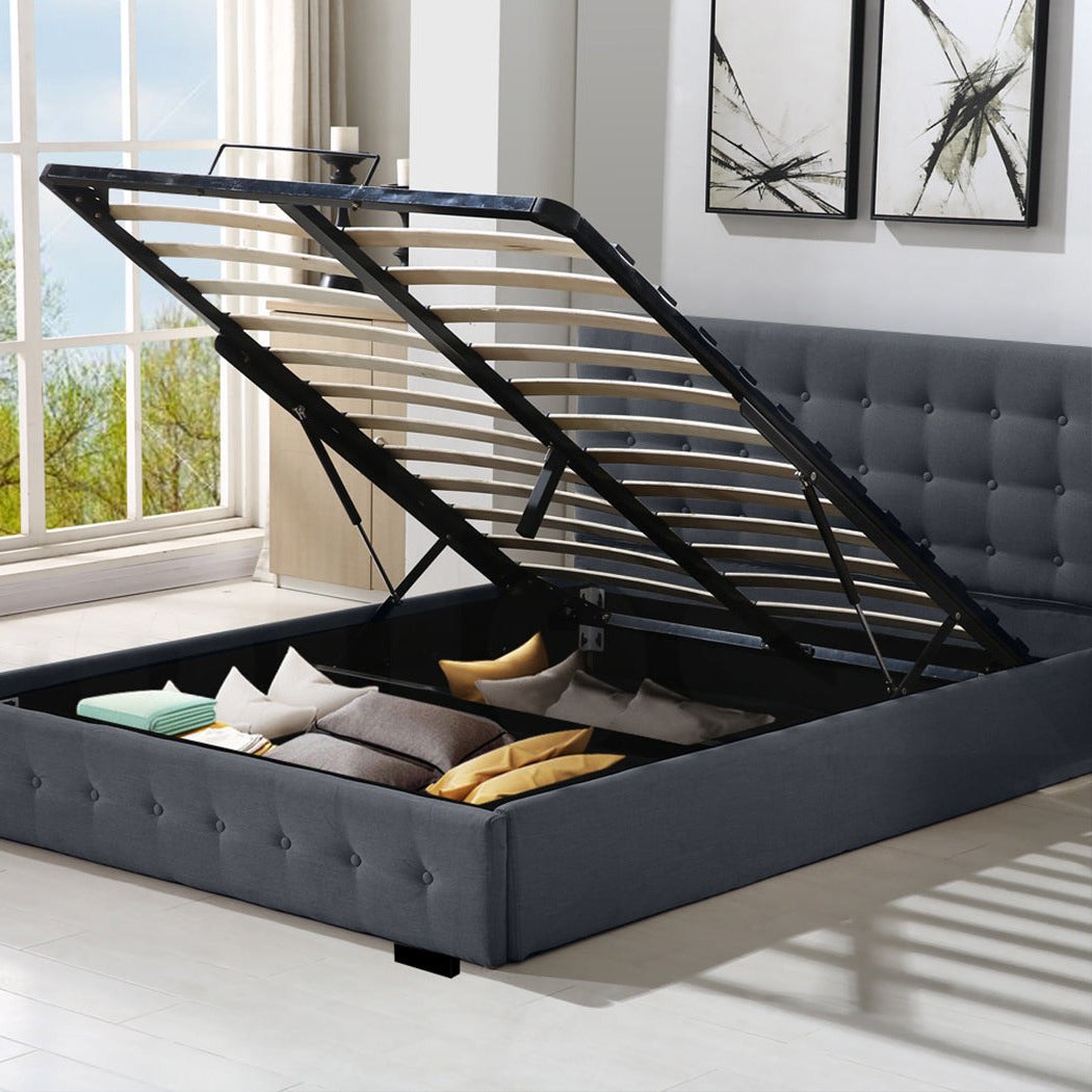 Premium Milleni Tuffted Headboard Fabric Gas Lift Storage Bed | Two In One Bed and Storage Combo