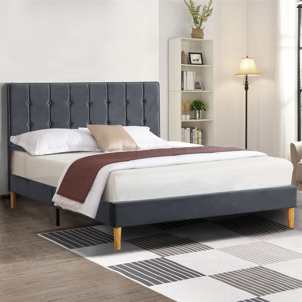 Polizano Velvet Touch Tuffted Modern Bed Frame | Luxury Premium Soft Plush Velvet Bed