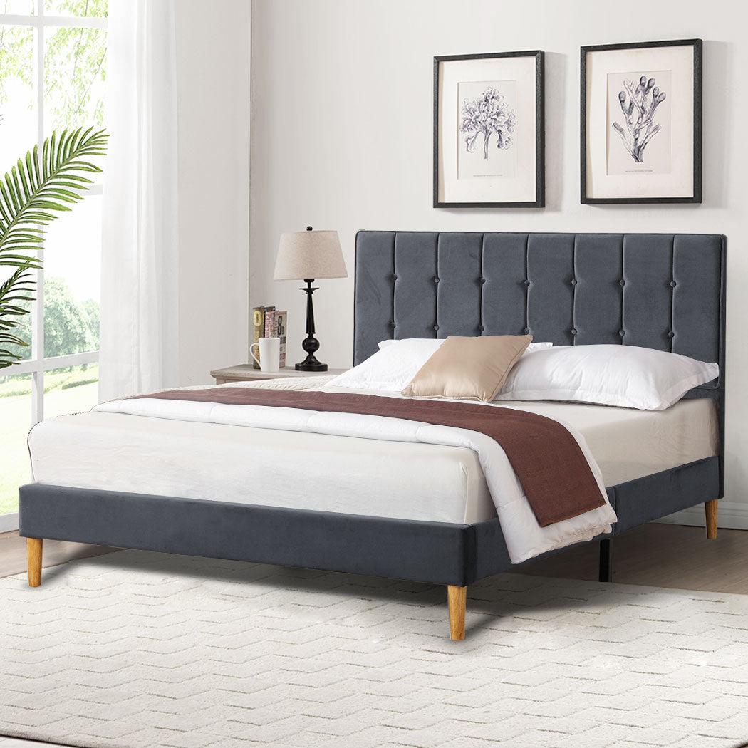Polizano Velvet Touch Tuffted Modern Bed Frame | Luxury Premium Soft Plush Velvet Bed