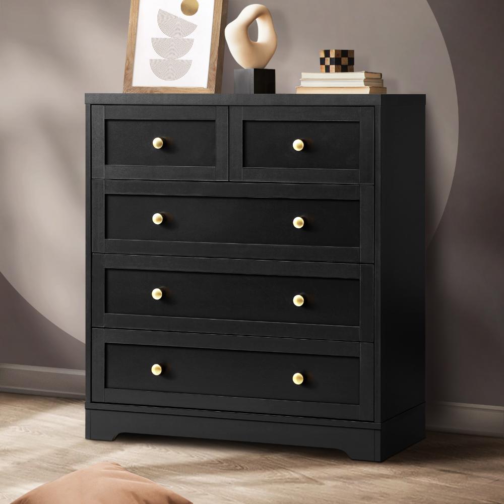 Centrum Black Wooden Chest of Drawers Tallyboy Unit | Designer Modern Storage Cabinet
