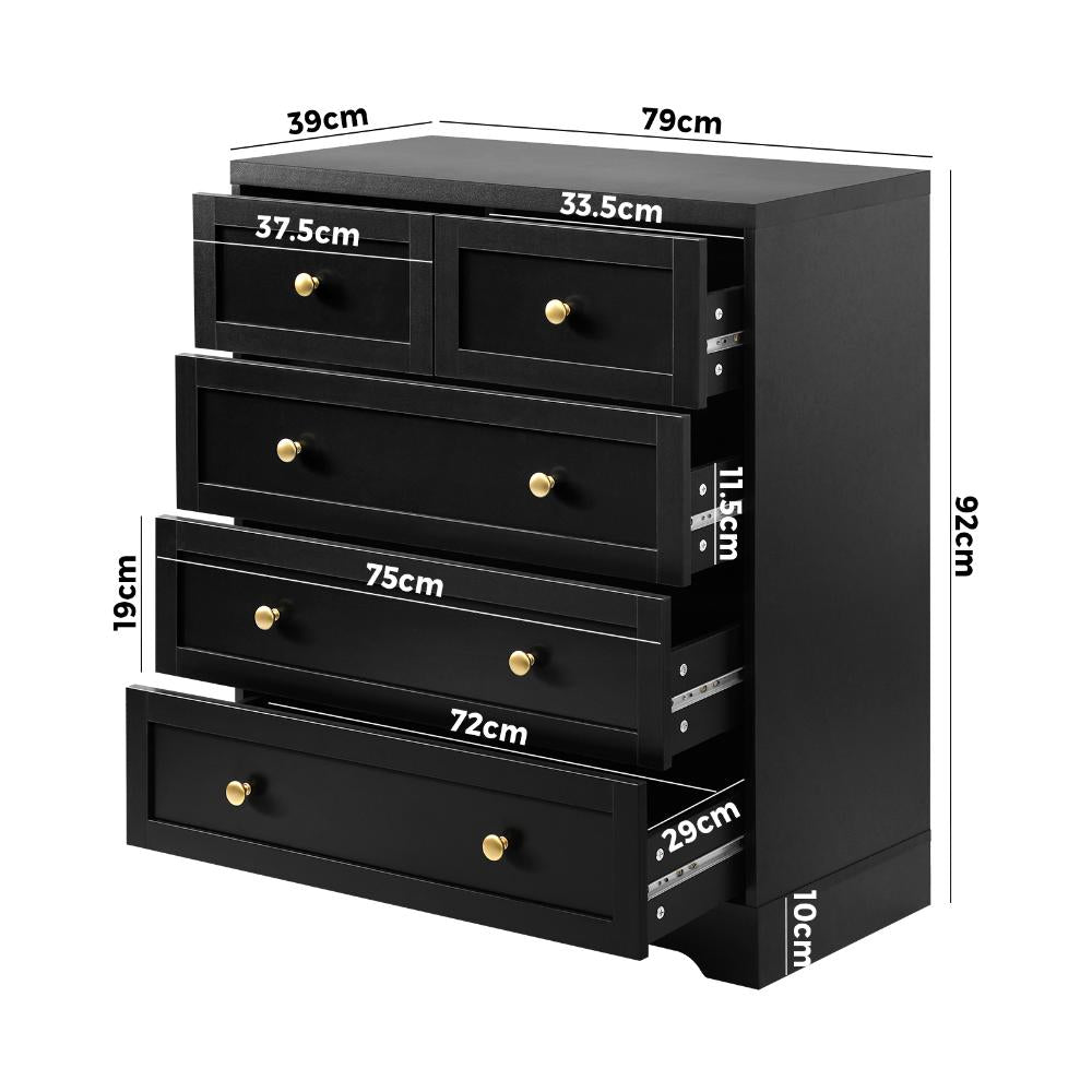 Centrum Black Wooden Chest of Drawers Tallyboy Unit | Designer Modern Storage Cabinet