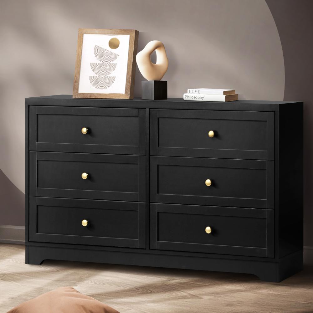 Centrum Black Wooden Chest of Drawers Tallyboy Unit | Designer Modern Storage Cabinet