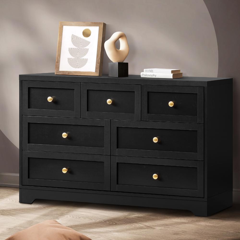 Centrum Black Wooden Chest of Drawers Tallyboy Unit | Designer Modern Storage Cabinet