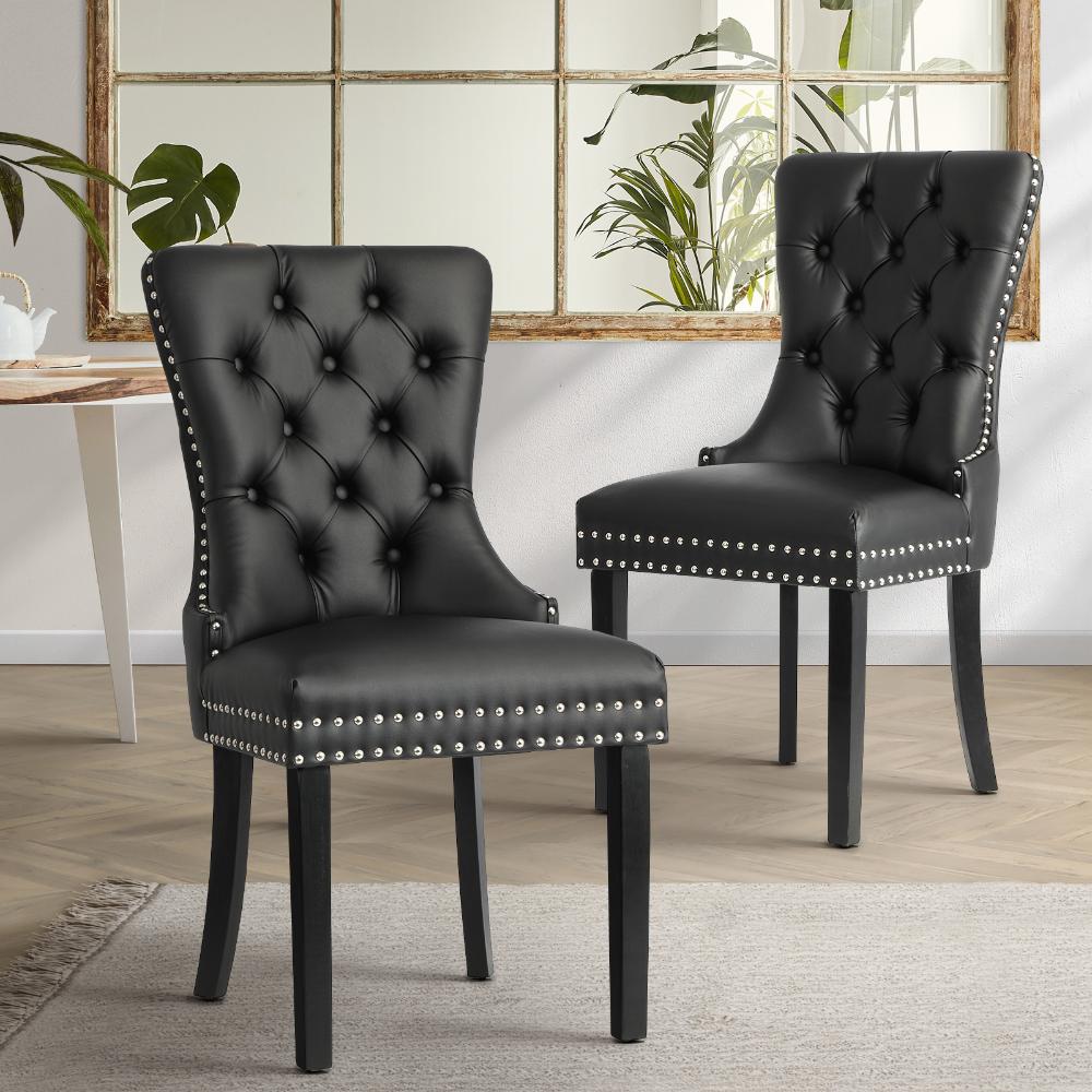 Set of Two Amelia Velet Soft Tufted Dining Chairs | French Provincial Plush Dining Chair Set