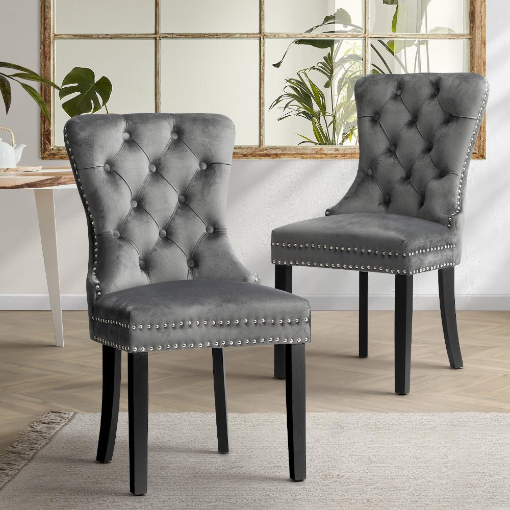 Set of Two Amelia Velet Soft Tufted Dining Chairs | French Provincial Plush Dining Chair Set