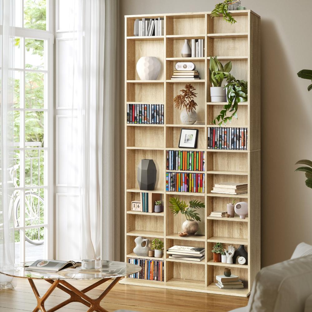 Oikiture 36 Slot Adjustable Wooden Display Unit | Modern Wooden Bookshelf Storage Shelf Unit