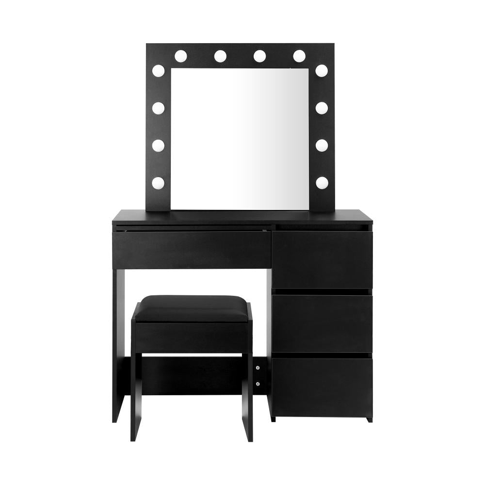 Nora LED Mirror Dressing Table and Stool Set | 12 Light Hollywood Light Makeup Desk Mirror and Storage