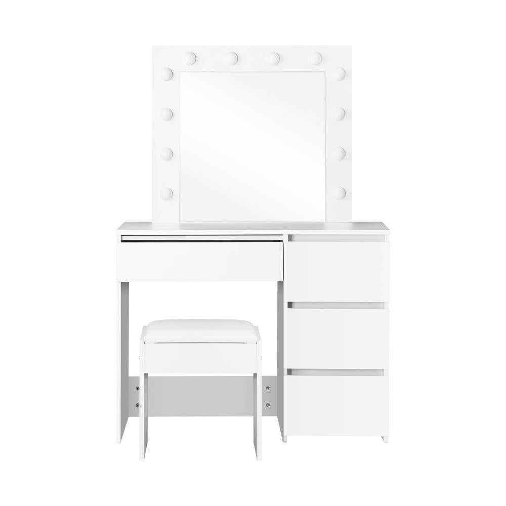 Nora LED Mirror Dressing Table and Stool Set | 12 Light Hollywood Light Makeup Desk Mirror and Storage