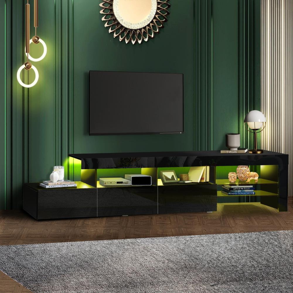 Hierro LED 16 Light TV Cabinet 220cm Entertainment Unit | Hi Gloss TV Unit Stand