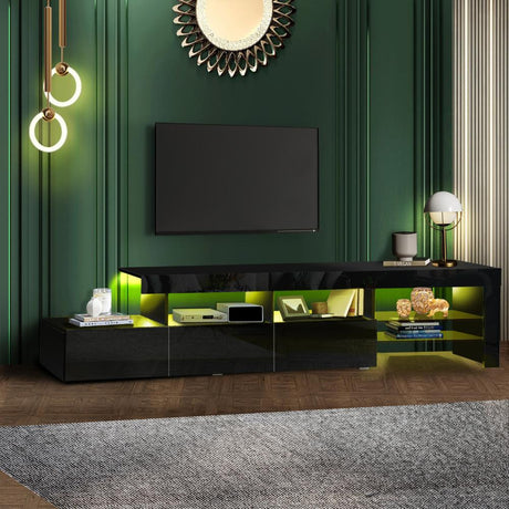 Hierro LED 16 Light TV Cabinet 220cm Entertainment Unit | Hi Gloss TV Unit Stand