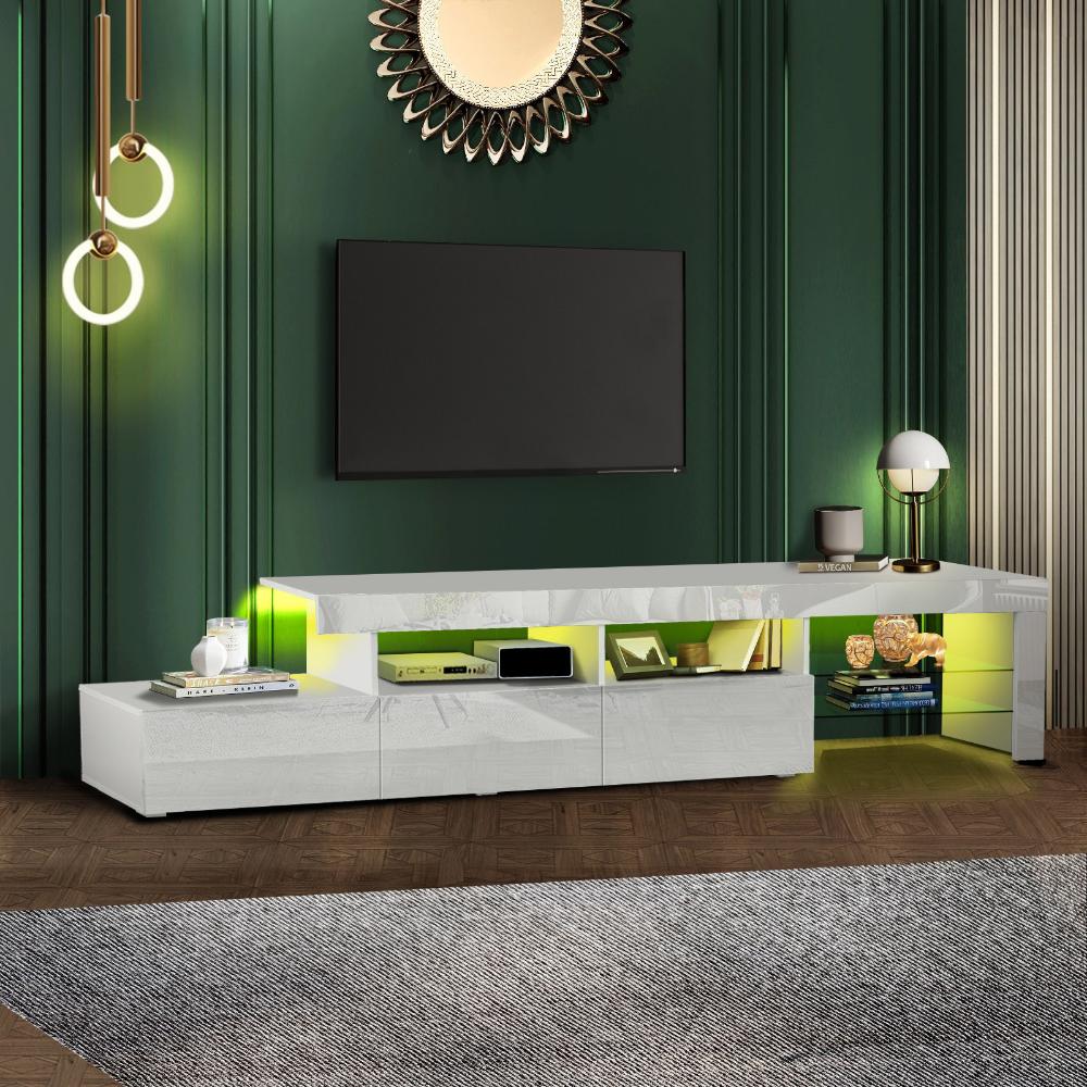 Hierro LED 16 Light TV Cabinet 220cm Entertainment Unit | Hi Gloss TV Unit Stand