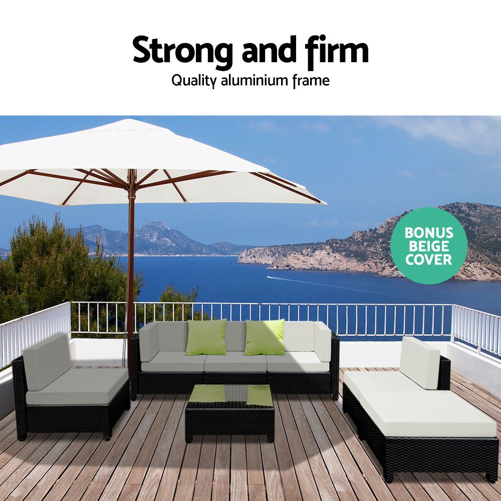 Belgrado Duos 7 Piece Wicker Outdoor Furniture Sofa Set with 2 Seat Cushion Sets | High Quality Rattan 7pc Outdoor Lounge Setting
