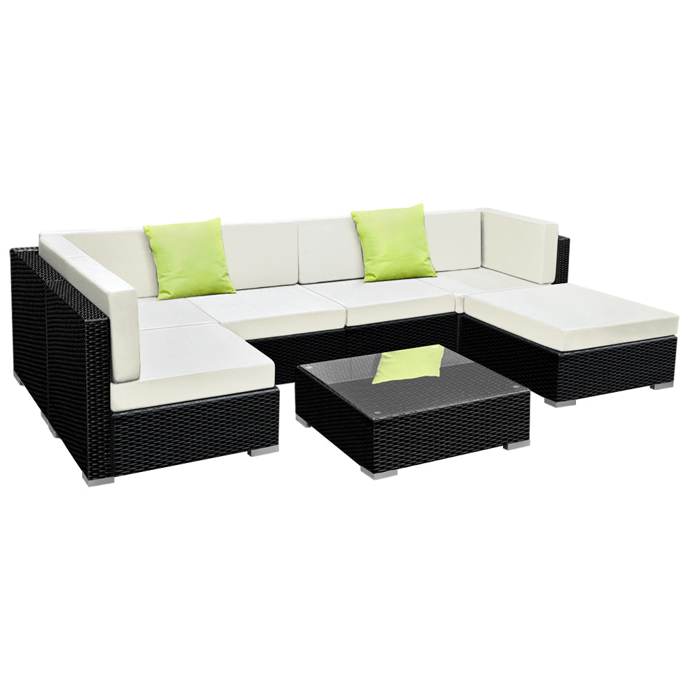 Tivat Sol 7 Piece Wicker Outdoor Furniture Sofa Set | High Quality Rattan 7pc Outdoor Lounge Setting
