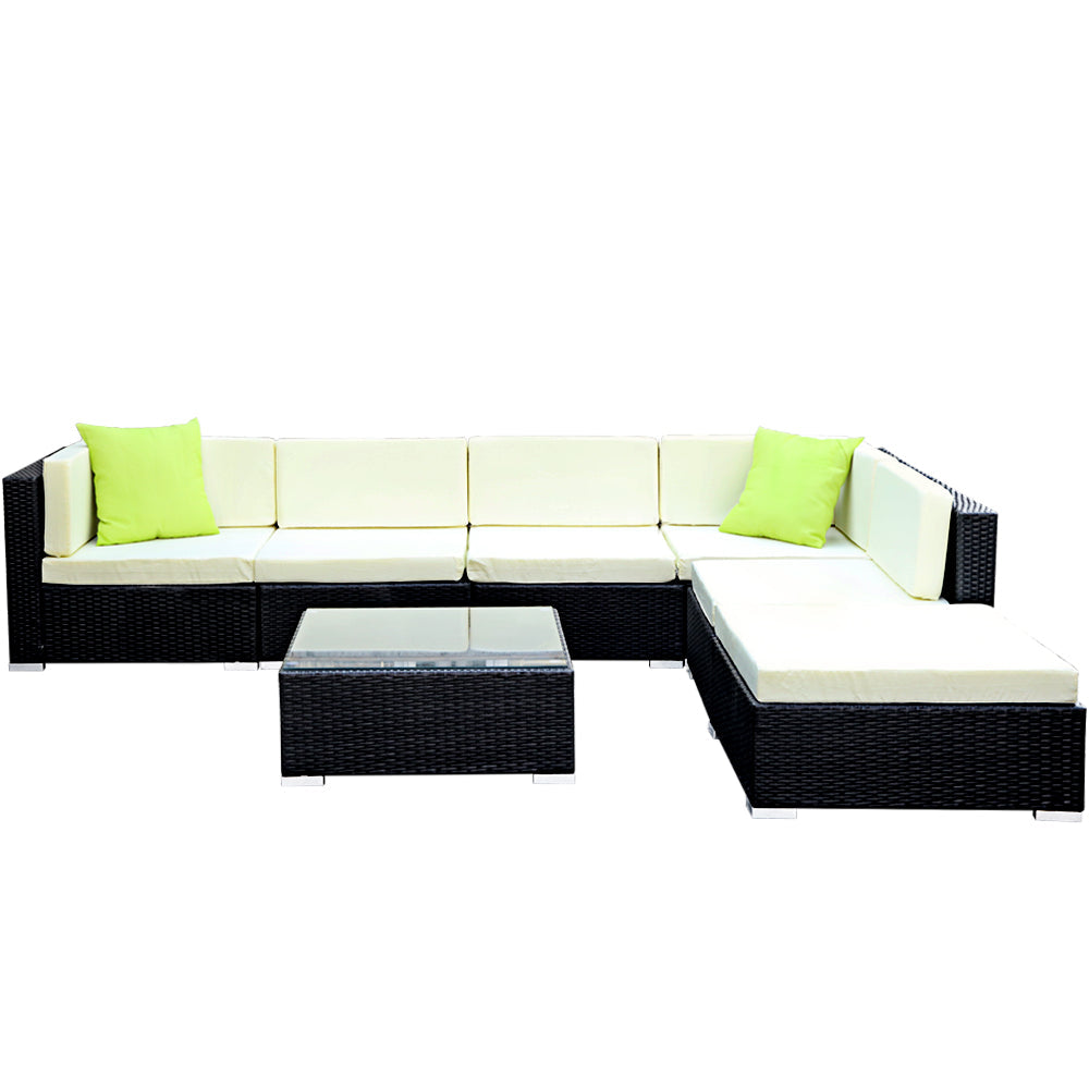 Tivat Sol 7 Piece Wicker Outdoor Furniture Sofa Set | High Quality Rattan 7pc Outdoor Lounge Setting