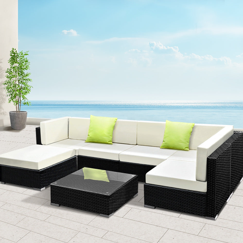 Tivat Sol 7 Piece Wicker Outdoor Furniture Sofa Set | High Quality Rattan 7pc Outdoor Lounge Setting