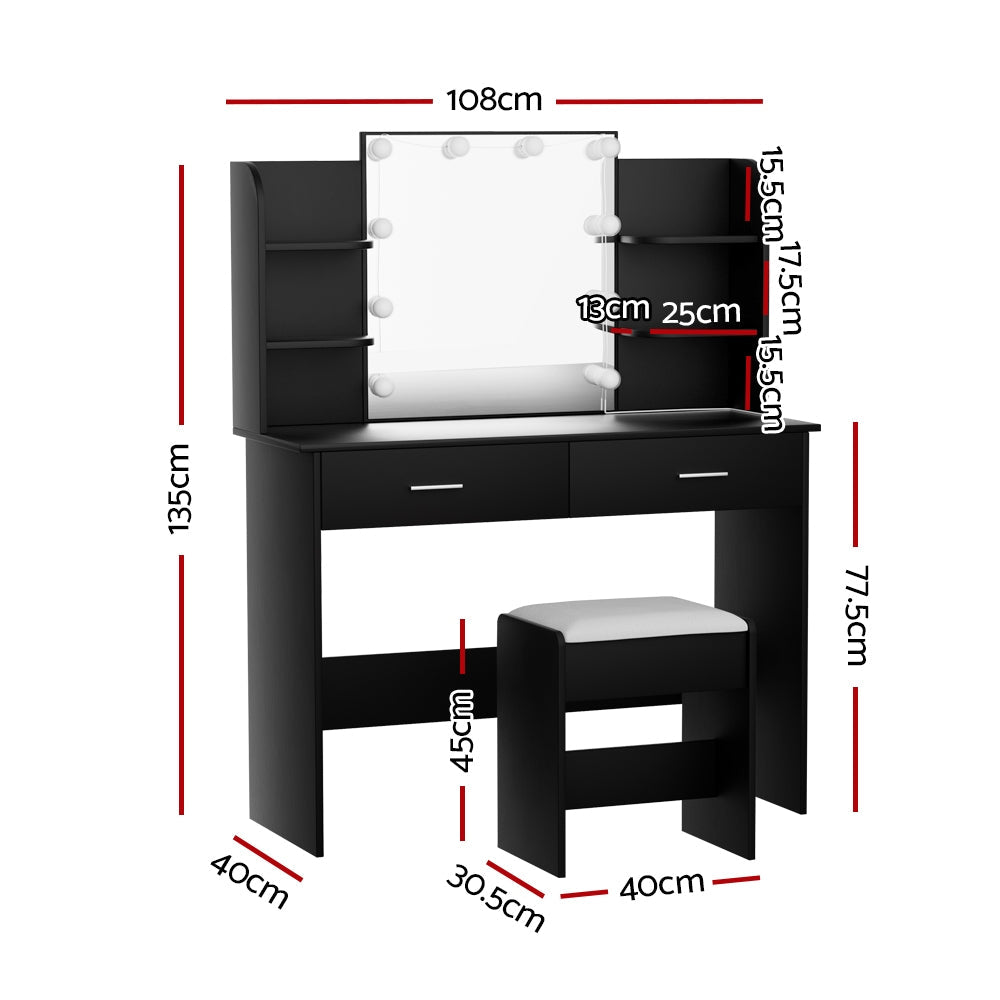 Starque LED Mirror Dressing Table and Makeup Stool Set | 10 Light Hollywood Mirror Makeup and Storage Unit