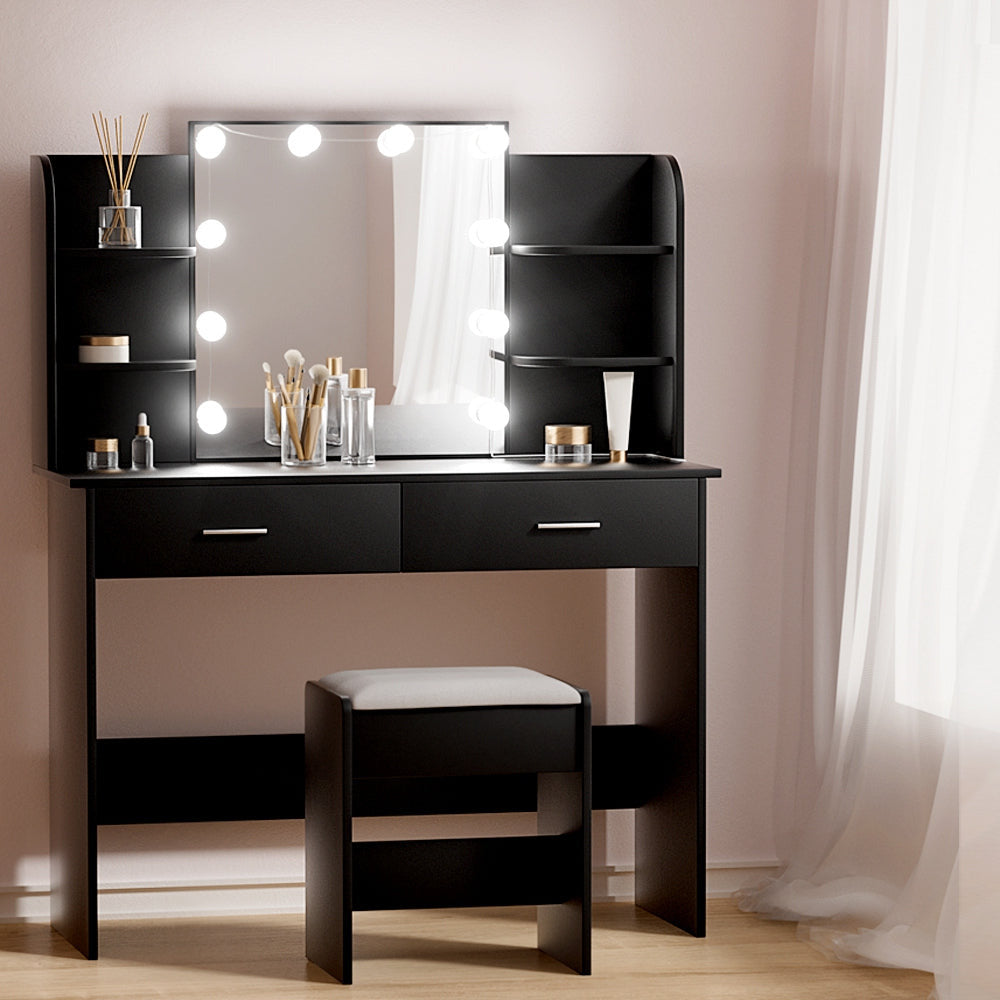 Starque LED Mirror Dressing Table and Makeup Stool Set | 10 Light Hollywood Mirror Makeup and Storage Unit