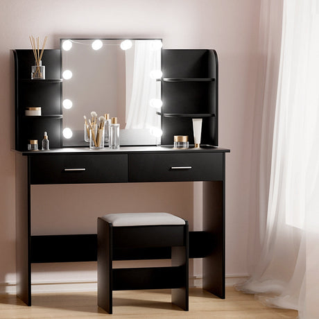 Starque LED Mirror Dressing Table and Makeup Stool Set | 10 Light Hollywood Mirror Makeup and Storage Unit